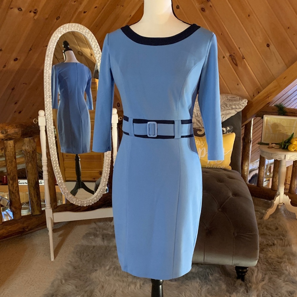 New York & Company Light Blue Long Sleeve Dress